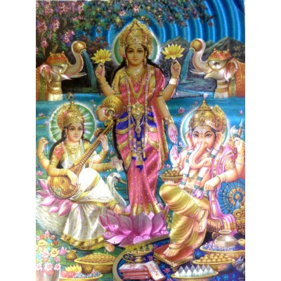 Κάρτα έγχρωμη Lakshmi, Ganesha, Saraswati
